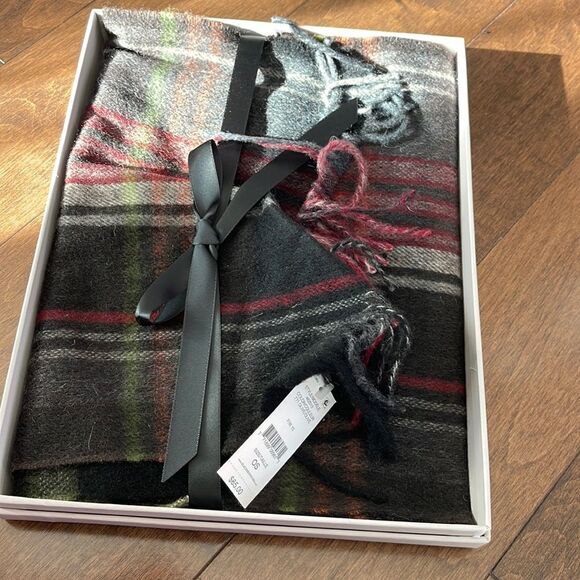 Black Brown 1826 Country Plaid Wool-Cashmere Scarf-OLIVE-One Size - Picture 1 of 1